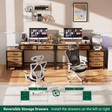 Unikito Computer Desk with 5 Drawers, Reversible Home Office Desk with Power Outlets, Sturdy Writing Desk with File Cabinet and Printer Stand, Vanity Desk with Storage for Small Space, Rustic Brown Unikito