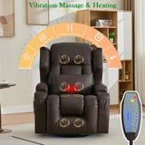 URRED Rocker Recliner Chair for Adults with Vibrating Massage and Heat, 270° Swivel Glider Rocking Chair Nursery Power Reclining Sofa with Ambient Lighting, Cup Holders, Faux Leather, Dark Brown URRED