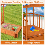 INFANS 3 in 1 Kids Sandbox with Canopy and Cover Rear Wheels Guardrails, Wooden Cedar Cabana Sandbox Playhouse for Outdoor Beach Backyard Lawn Garden Play Home Children Playset Sandpit INFANS