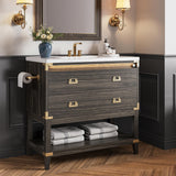 IRONCK 36" Bathroom Vanity with Sink, Wood Bathroom Vanity with Motion Sensor Light, Freestanding Bathroom Cabinet with 2 Drawers & Open Shelf, Easy Assembly, Walnut IRONCK