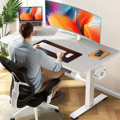 Veken 47.2 Inch Electric Standing Desk, Height Adjustable Sit Stand Up, Wood Desktop, Work Home Office Computer PC Desks, Gaming Writing Study Bedroom Rising Table, Tall Standup Workstation, White