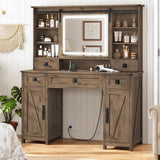 AOGLLATI Farmhouse Makeup Vanity Desk with Lights & Charging Station,Vanity Desk with Mirror and Lights, 47.2” Large Brown Vanity Table with Ample Storage Space and Sliding Mirror (Oak Brown) AOGLLATI