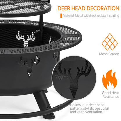 Yaheetech 32in Fire Pit Outdoor Wood Burning Firepits Outdoor Fireplace with 18.5 Inch Swivel Cooking Grill Grate & Poker Fire Bowl for Camping, Backyard, BBQ, Garden, Bonfire - WoodArtSupply