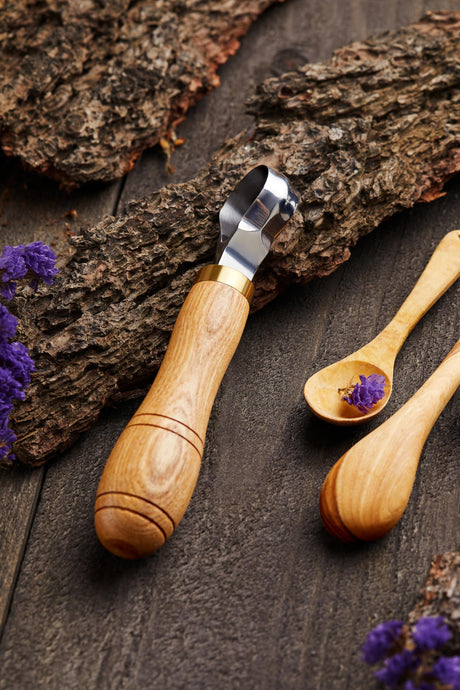 STAMESKY Wood Carving Scorp Knife | Round Carving Tool for Spoons, Bowls, and Cups | Spoon Bowl Carving Tools | Wood Carving for Beginners | Oak Wood Handle with Carbon Steel Blade (1'in full scorp) STAMESKY