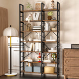 TEROL 7-Tier Corner Bookshelf, Reversible Wooden Shelves, Industrial Bookcase with Open Shelves and Sturdy Metal Frame, Display Shelf Storage Rack for Living Room, Bedroom, Home Office (Rustic Brown) TEROL