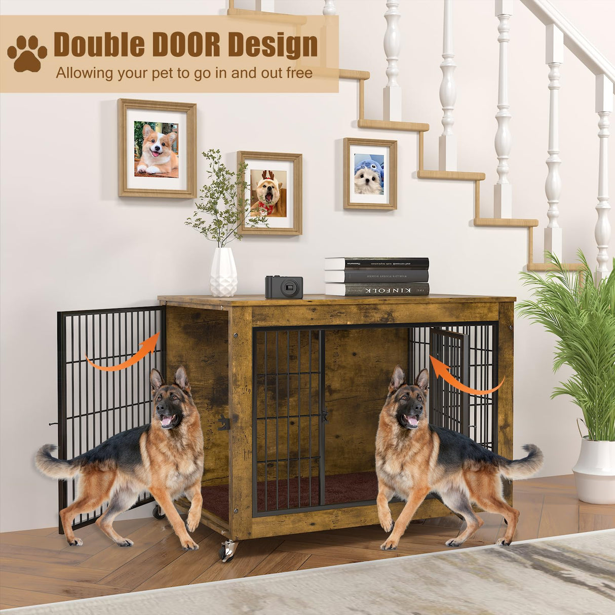 VENDORZ Dog Crate Furniture, 38 Inch Heavy Duty Large Dog Kennel, Brown, Space Saving, Indoor, Large Dog Crate VENDORZ