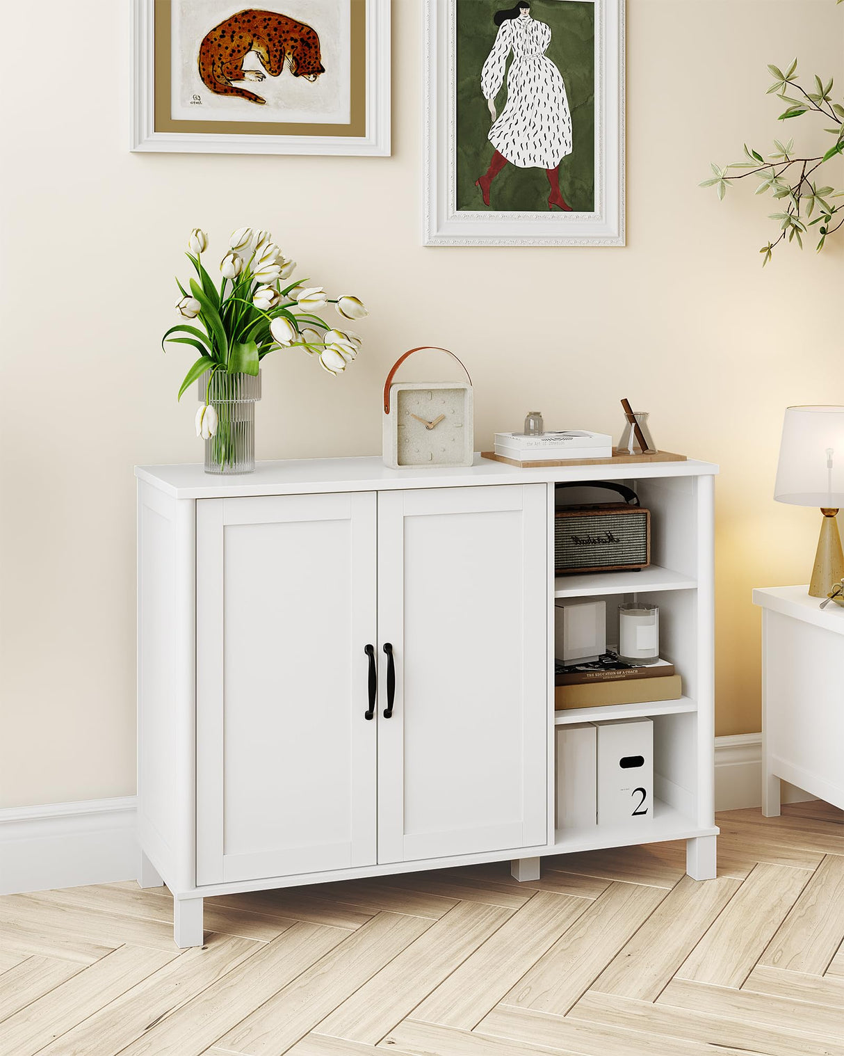 Hzuaneri Bathroom Storage Cabinet, Freestanding Floor Cabinet with Doors and Shelves, Bathroom Storage Unit, Kitchen Cupboard with Open Compartments for Bathroom, Entryway, Modern SC12213X Hzuaneri