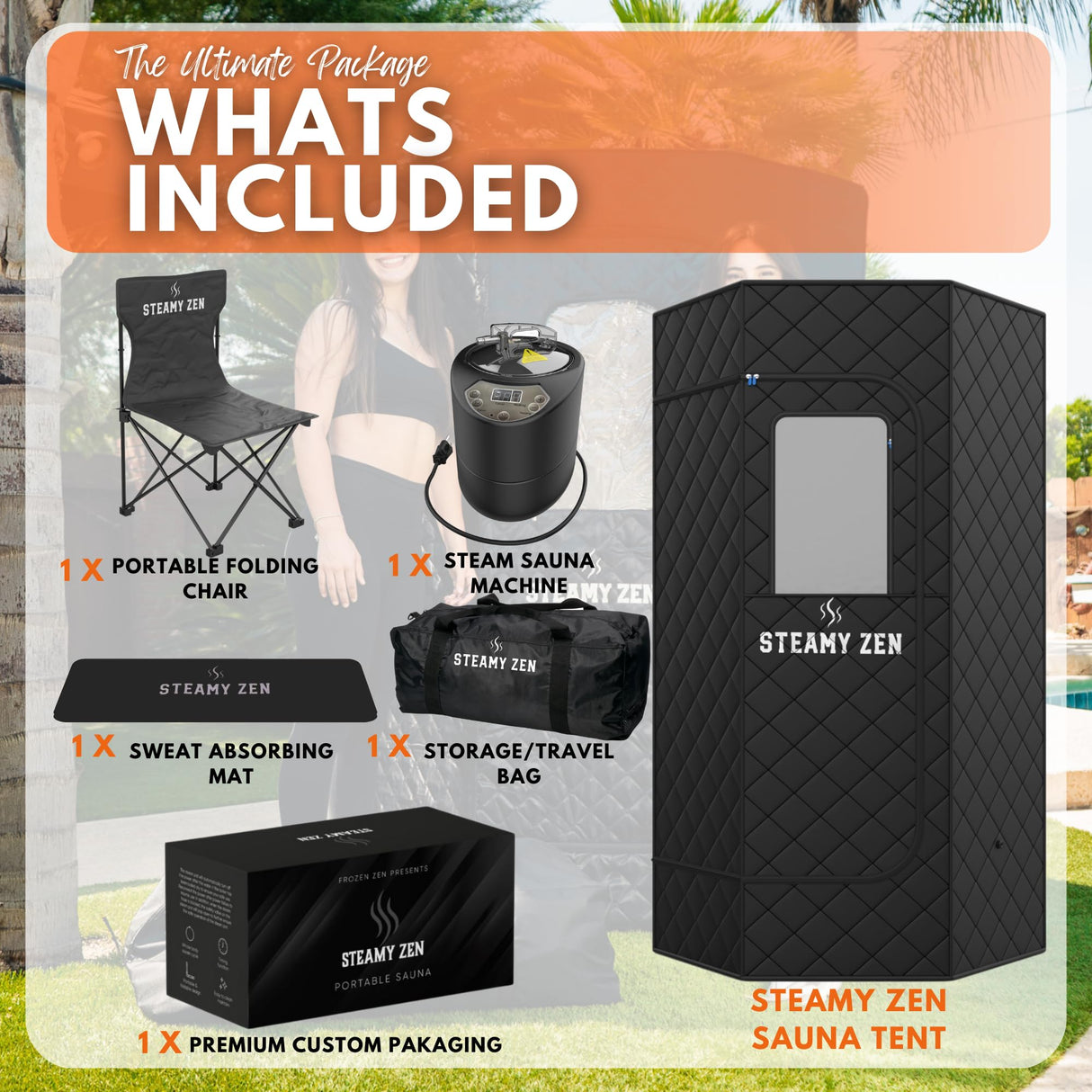 Steamy Zen Sauna - Portable Large Home Steam Sauna with 3L High Capacity Steamer, 1100W, Remote & Aromatherapy - Includes Absorbent Mat & Chair for Yoga & Weight Loss - Sauna Spa Experience Frozen Zen