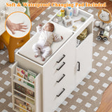 Bigbiglife Changing Table Dresser, Baby Nursery Dresser with 4 Drawers & 1 Cabinet & 3 Open Shelves Storage, Modern Diaper Changing Station for Children's Room, Changing Pad Included, White Bigbiglife