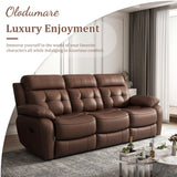 Olodumare Genuine Leather Manual Reclining Sofa with Console, Drop Down Table, Cup Holders and Magazine Bag, 3-Seater Recliner, Mid-Century, for Living Room, Bedroom, Recreation Room-Brown Olodumare