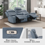 Lexicon Recliner Sofa for Living Room, Double Reclining RV Couch, Power Wall Hugger Recliner Home Theater Seating Leather Match Reclining Sofa, with USB Charge Port, 86.5''W Sofa, Blue Lexicon