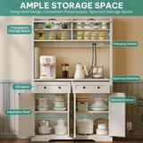 YITAHOME 71" Kitchen Pantry Cabinet with Charging Station, Tall Farmhouse Kitchen Hutch Cabinets with Microwave Stand and Storage, Buffet Pantry Cupboard with Countertop for Dining Room, White YITAHOME