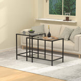 Nesting Coffee Table,Small Glass Coffee Table Set of 2,Black Modern Square Sofa Side Tea Table for Living Room,Bedroom and Small Spaces,2 Tier Tempered Glass with Sturdy Metal Frame, Easy Assembly Adompacat