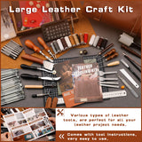 TLKKUE Leather Tooling Kit Leather Craft Tools Leatherworking Kit with Custom Handbag Cutting Mats Engraving Punching Sewing Stamping Sanding Tools for Handicraft Work Professional TLKKUE