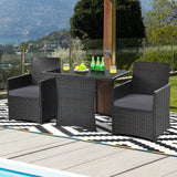 COSTWAY 3PCS Patio Rattan Furniture Set Cushion Sofa Armrest Garden Deck Gray COSTWAY