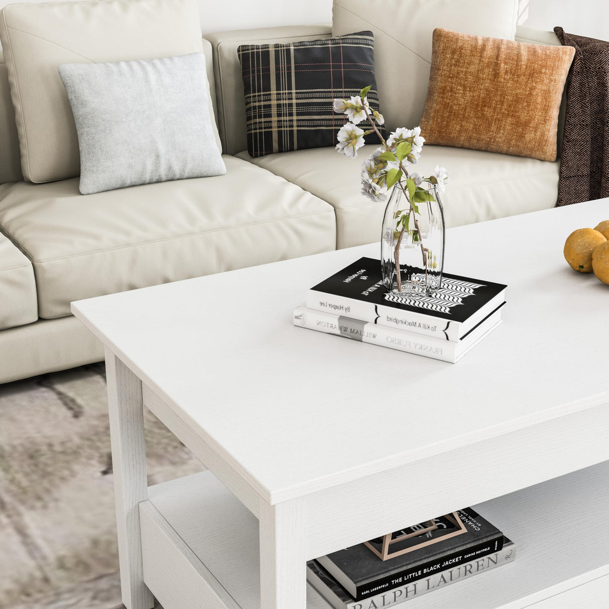 Panana Coffee Table, Lift Top Coffee Table with Hidden Compartment, 2 Drawers and 1 Open Shelf, Retro Central Wooden Table Lift Tabletop for Living Room (White) Panana