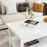 Panana Coffee Table, Lift Top Coffee Table with Hidden Compartment, 2 Drawers and 1 Open Shelf, Retro Central Wooden Table Lift Tabletop for Living Room (White) Panana