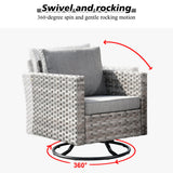 HOOOWOOO 10 Piece Modular Patio Outdoor Sectional Furniture Set with Gas Propane Fire Pit Table,Wicker Conversation Sofa Set with Swivel Chairs,Outside Couch Set(Dark Grey) HOOOWOOO