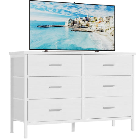 BOLUO White Dresser for Bedroom 6 Drawer,Wide Dresser TV Stand for 50" TV Dressers & Chests of Drawers Fabric Dresser for Closet Modern BOLUO