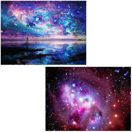 Ginfonr 5D DIY Diamond Art Painting by Number Kits Aurora Stars Full Drill, Starry Sky Paint with Diamonds Art Space Rhinestone Cross Stitch Craft Decor (10x14inch, 2 Pack) Ginfonr