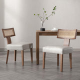 BESTANO Rattan Farmhouse Dining Chair Set of 4, Faux Leather Upholstered Cane Dining Chair with Curved Backrest and Natural Wood Legs, Mid Century Modern Dining Chairs Armless Side Chair, Grey BESTANO