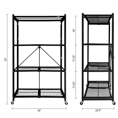 Origami R5 Series Foldable 4-Tier Steel Storage Rack, Pewter – Heavy-Duty Metal Shelving Unit w/Removable Wheels for Laundry Room or Garage – Rolling Organizer for Home, Office & Warehouse Origami
