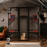 Nyeekoy 71Inches Large Wood Catio Outdoor Cat Enclosure with Perches and Condos, Cat House Indoor with Waterproof Roof, Cat Shelter 7 Platforms & 2 Resting Box, UV Resistant (Gothic) Nyeekoy