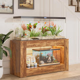 FUXJUM 55-75 Gallon Fish Tank Stand with Power Outlets & LED Light and Drawers,1000LBS Capacity,Aquarium Stand with 55.1" L*18.5" W Tabletop Suitable for Turtle Tank, Reptile Terrarium FUXJUM