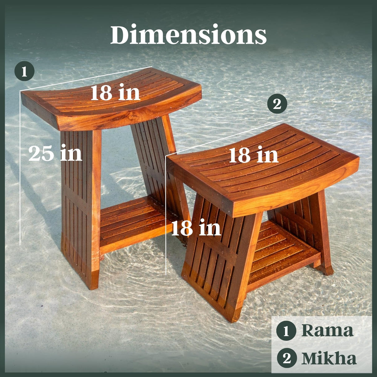 Curved & Durable Teak Shower Bench That Doubles As Teak Shower Stool & Teak Shower Seat. A Great Shower Chair for Inside Shower - Fully Assembled - 18inches - Mikha The Teaky Hut