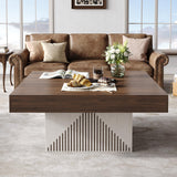 ONBRILL Coffee Table, Square Coffee Table with LED, Wood Low Coffee Table for Living Room, Center Table for Living Room, Natural Wood Grain - Rustic Brown+White ONBRILL