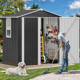 DWVO 6x4ft Outdoor Storage Shed with Window, Metal Lockable Metal Garden Shed with Sloped Roof for Tools, Bikes, Ideal for Backyard, Patio, Garage, Lawn (Gray + White) DWVO