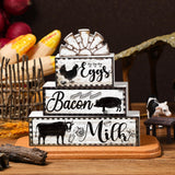 4 Pcs Farmhouse Wood Stacking Blocks Cow Rooster Pig Tiered Tray Decor Rustic Decorative Faux Stacked Book Farm Animal Table Sign Decor for Home Living Room Kitchen Dining Room Shelf Table Centerpiece Jetec