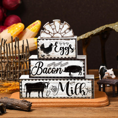 4 Pcs Farmhouse Wood Stacking Blocks Cow Rooster Pig Tiered Tray Decor Rustic Decorative Faux Stacked Book Farm Animal Table Sign Decor for Home Living Room Kitchen Dining Room Shelf Table Centerpiece