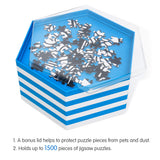 Becko US Stackable Puzzle Sorting Trays Jigsaw Puzzle Sorters with Lid Puzzle Accessory for Puzzles Up to 1500 Pieces, 8 Hexagonal Trays in White & Blue Becko US