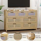 Rattan Dresser for Bedroom with LED Lights, Modern Drawer Dresser with Metal Handles, Wood Storage Chest of Drawers Dresser for Closet, Bedroom, Living Room, Hallway MSmask