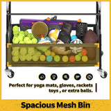 SOYEEZE Sports Equipment Organizer- Ball Storage for Garage,4 Tiers Outdoor Toy Storage,Soccer Racks,Basketball Shooting Training Stand Cart with Wheels and Hooks for Home-School and Gym Use SOYEEZE
