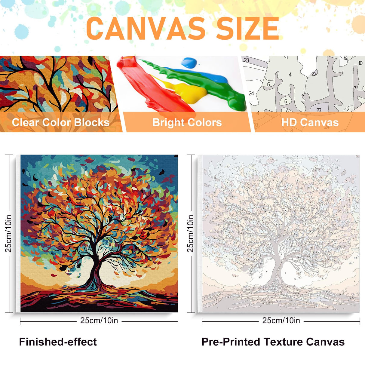 Framed Paint by Numbers Kit for Adults Beginners & Kids Ages 8-12, Tree of Life Acrylic Easy Paint by Number with Frame, Watercolor Paint by Number Kits on Canvas Framed (10 * 10 Inch, Without Easel) Offito