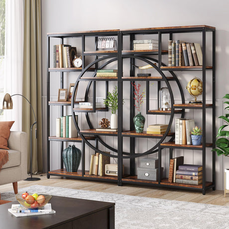 Tribesigns Industrial 5-Tier Etagere Bookcase with 9 Open Shelves - Freestanding Storage Organizer (Brown, 2 Pack) Tribesigns