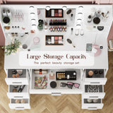 YESHOMY Vanity Desk with Mirror, Power Outlet and 10 Lights, Makeup Table with 7 Drawers, 3 Color Modes Available for Bedroom, Light White YESHOMY