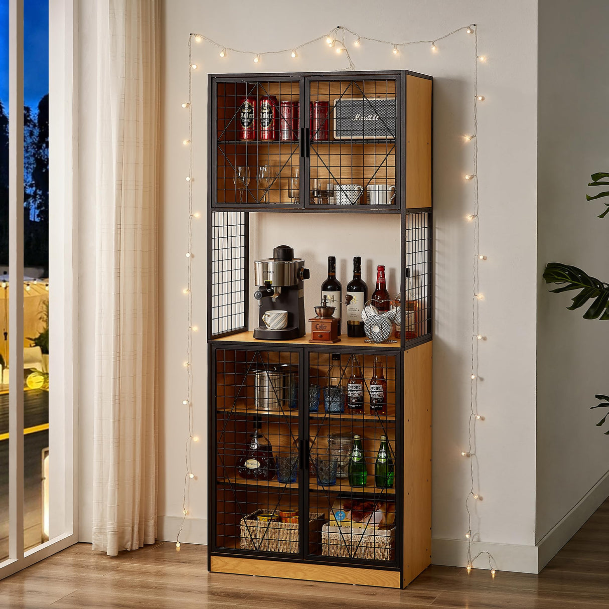 VECELO 72in Tall Kitchen Pantry Cabinet with Doors and Shelves, Large Freestanding Storage Cupboard with Countertop Hutch, Rustic Brown VECELO