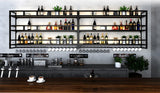 HFTUW 3-Tier Wall Mounted Wine Rack with LED Light, Stylish Wall Bar Shelves for Liquor Bottles & Hanging Glasses, Bar Shelves Wall Mounted for Kitchen, Dining Room & Home Bar(Black, 120cm/47in) HFTUW