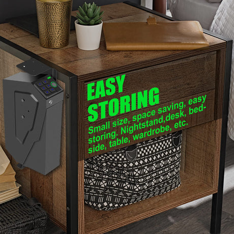 Biometric Mounted Handgun Gun Safe for Nightstand, Desk, Bed Side, Wall,Truck - Auto Open Hidden Hand Gun Safe for Pistol -with Fingerprint, 6-button Backlit Keypad, KEY Access VoleStay