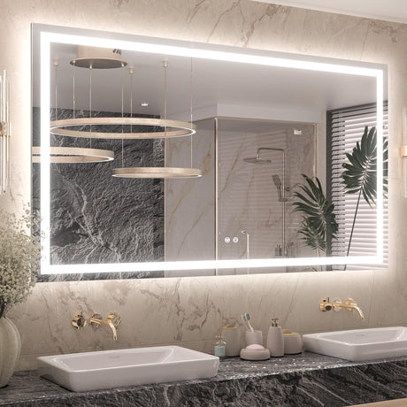 Keonjinn LED Mirror for Bathroom 60 x 36 Inch, Frontlit & Backlit Bathroom Vanity Mirror with 3 Color Lights, Large Stepless Dimmable Mirror with Anti-Fog, HD Tempered Glass, UL-Listed LED Driver Keonjinn