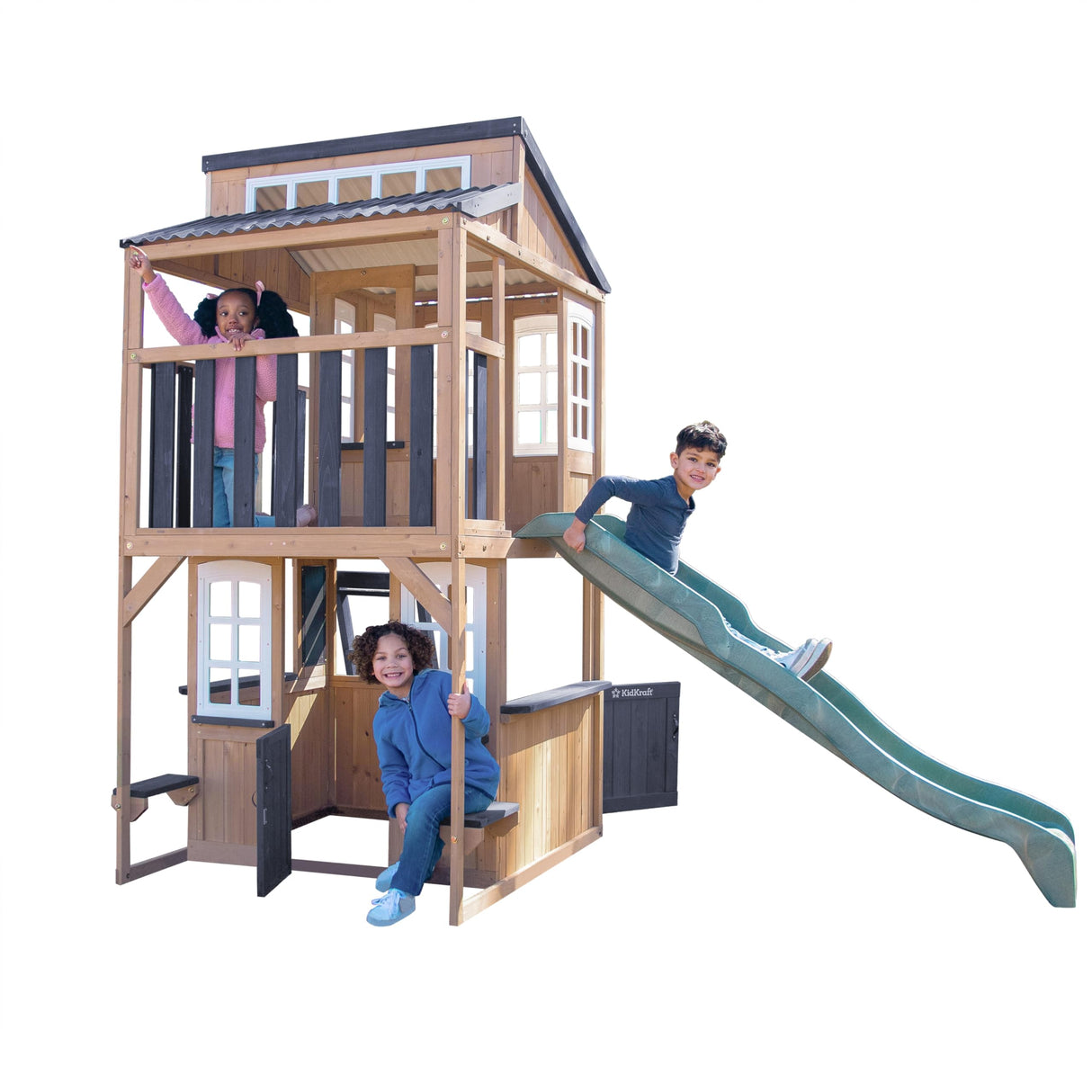 KidKraft Cliffbrook Wooden Outdoor Two-Story Playhouse with Slide KidKraft