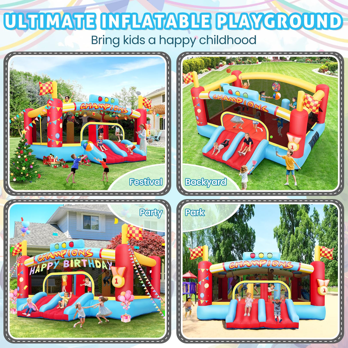 AKEYDIY Big Inflatable Bounce House for Big Kids, 13FT Outdoor Inflatable Bouncers with Blower, Double Basketball Hoop, Throw Ball Game, Punching Game, Jumping Bouncy Castle (Extra Large Bounce House) AKEYDIY