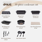 Kitchen Induction Cookware & Bakeware Set - 30 Piece Black Granite Cooking Pans Set, Non-Stick Pots and Pans Set Kitchen Academy