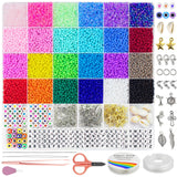 Redtwo 8000pcs 3mm Glass Seed Beads for Bracelet Making Kit, Small Beads Friendship Jewelry Making Kit, Tiny Waist Beads with Letter Beads and Elastic String, DIY Art Craft Girls Gifts. Redtwo