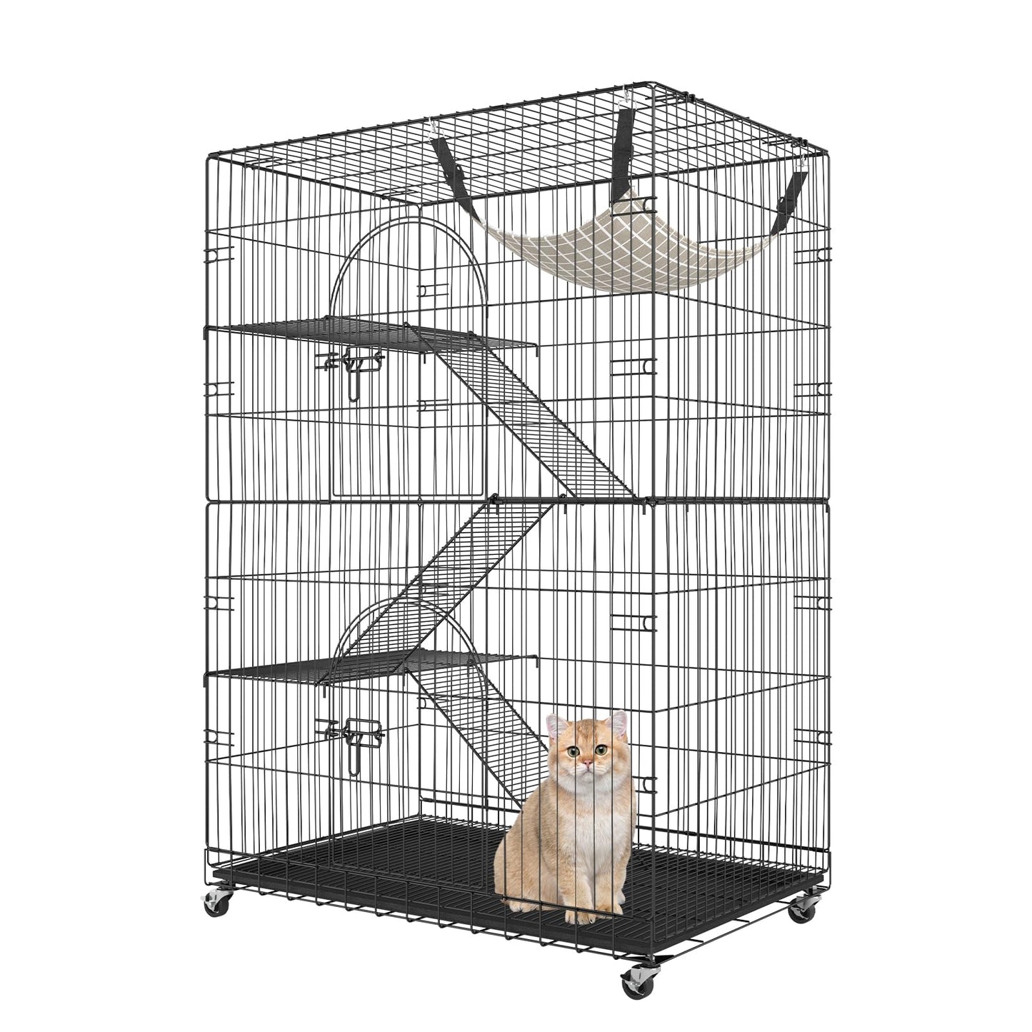 VEVOR Cat Cage Indoor Catio Cat Enclosure, Large Cat House on Rotating Wheels, 4-Tier Pet Playpen, Cat Crate Cat Kennel, 35.4" L x 23.6" W x 51" H