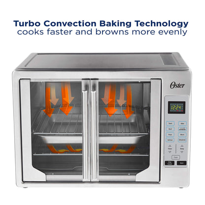 Oster Convection Oven, 8-in-1 Countertop Toaster Oven, XL Fits 2 16" Pizzas, Stainless Steel French Door