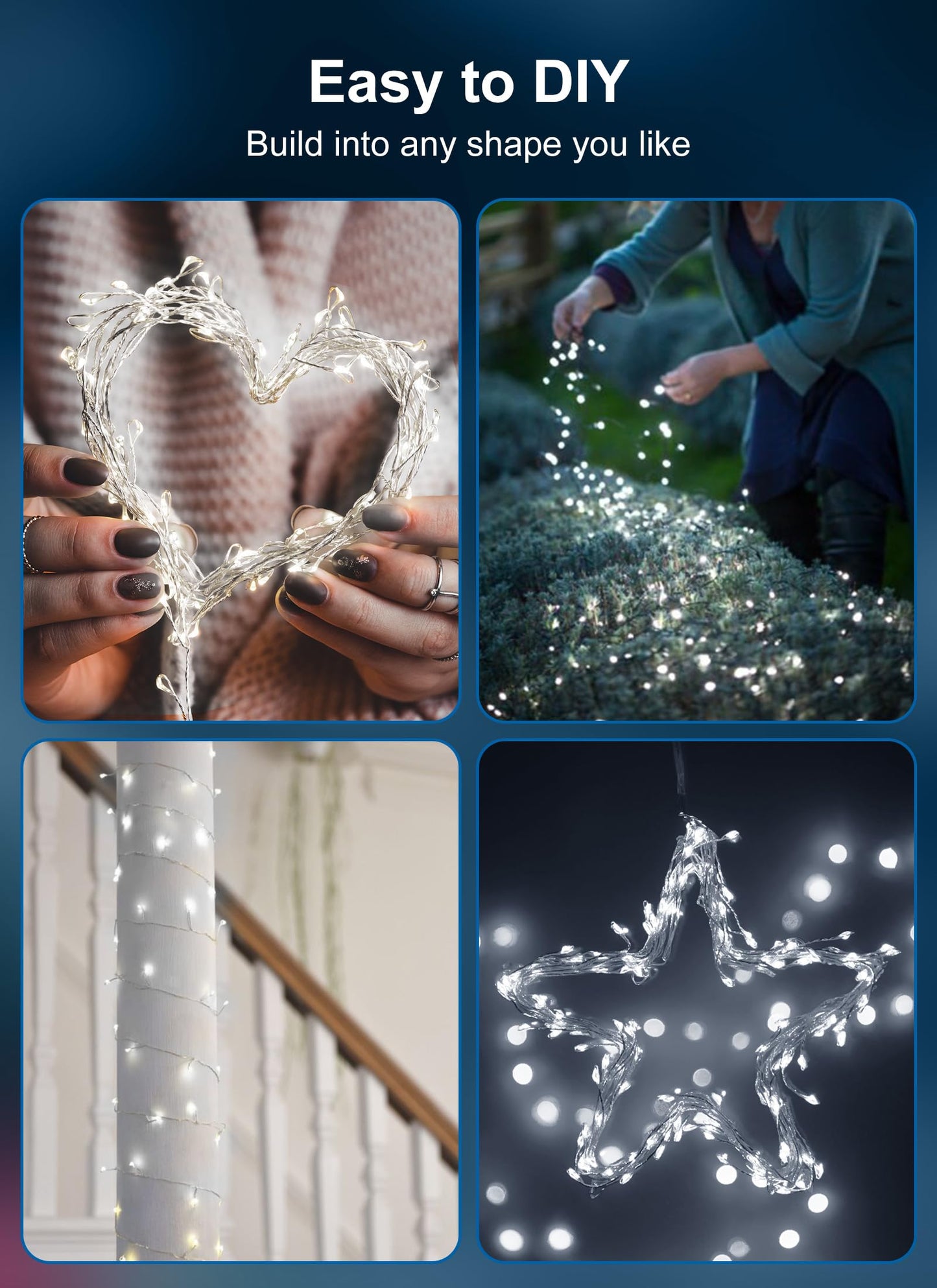 Firecracker Fairy Lights Plug in, 50Feet 1000 LEDs Cluster String Lights Waterproof Silver Wire Starry Firefly Lights for DIY Wreath Home Weeding Indoor Outdoor Christmas Decorations, Pure White